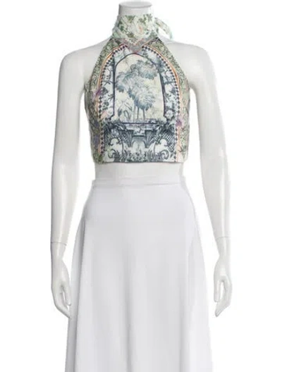 Pre-owned Camilla Linen Floral Print Crop Top In White