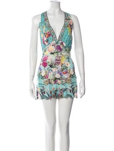 Pre-owned Camilla Linen Floral Print Romper In Purple