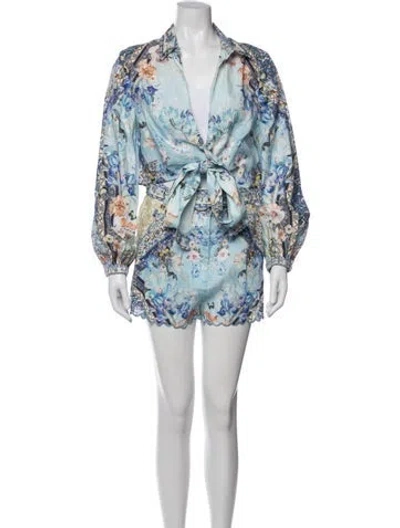 Pre-owned Camilla Linen Floral Print Short Set In Blue