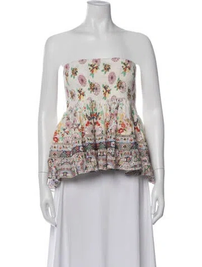Pre-owned Camilla Linen Floral Print Top In Blue