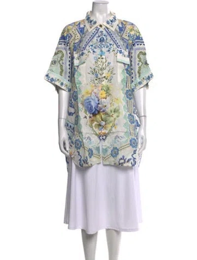 Pre-owned Camilla Linen Floral Print Top W/ Tags In Blue