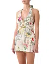 Camilla Linen Halter Button Front Romper In Multi