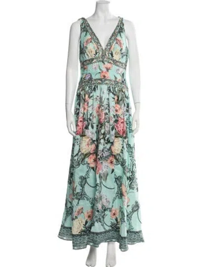 Pre-owned Camilla Linen Long Dress In Green