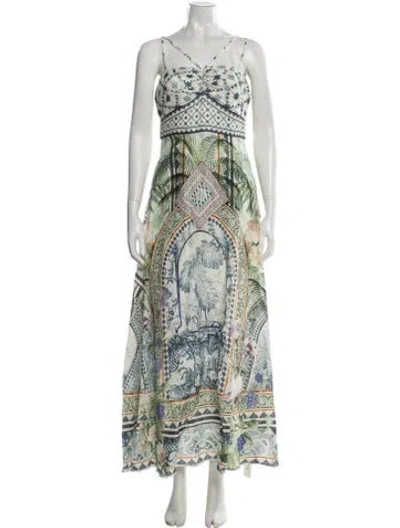 Pre-owned Camilla Linen Long Dress In Green