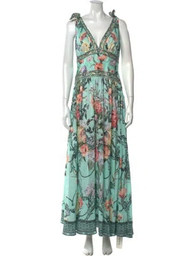 Pre-owned Camilla Linen Long Dress In Green