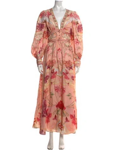 Pre-owned Camilla Linen Long Dress In Pink