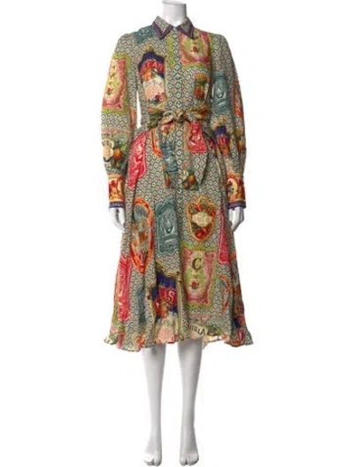 Pre-owned Camilla Linen Midi Length Dress W/ Tags In Blue/red