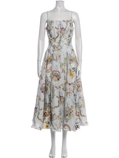 Pre-owned Camilla Linen Midi Length Dress In White