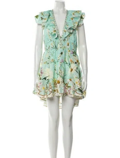 Pre-owned Camilla Linen Mini Dress In Blue