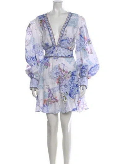 Pre-owned Camilla Linen Mini Dress In Blue