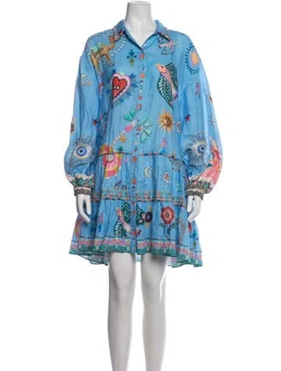 Pre-owned Camilla Linen Mini Dress In Blue