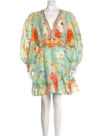 Pre-owned Camilla Linen Mini Dress In Green