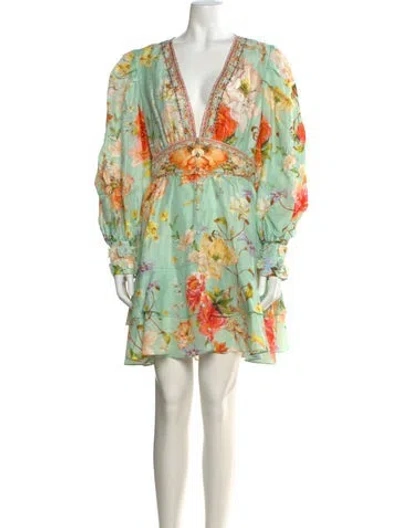 Pre-owned Camilla Linen Mini Dress In Green