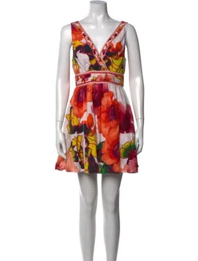 Pre-owned Camilla Linen Mini Dress In Orange/white