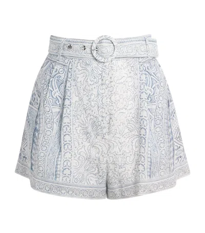 Camilla Linen Printed Belted Shorts In White