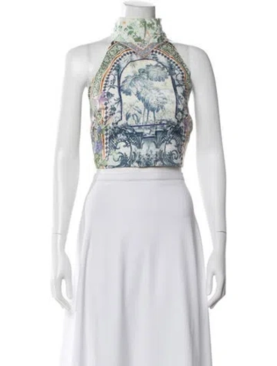 Pre-owned Camilla Linen Printed Crop Top W/ Tags In White