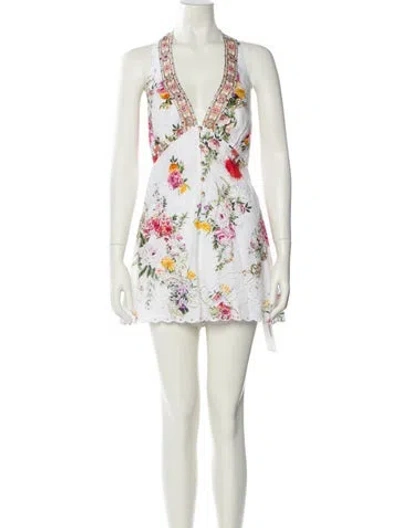 Pre-owned Camilla Linen Printed Romper In Neutral