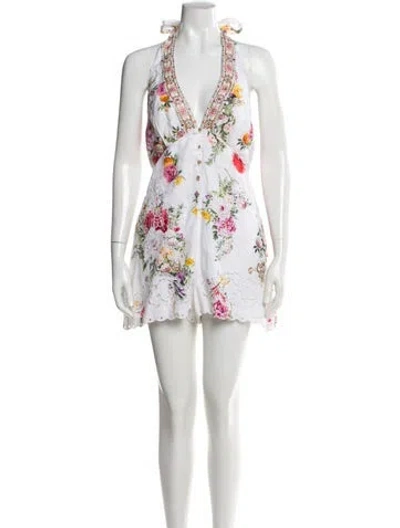 Pre-owned Camilla Linen Printed Romper In White
