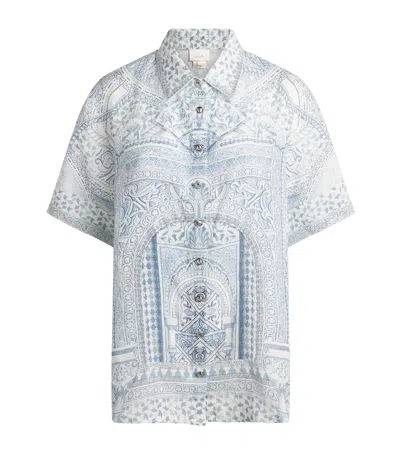 Camilla Linen Printed Shirt In White