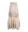 Camilla Linen-silk Belted Maxi Skirt In Pink