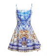 Camilla Pleated Printed Linen And Silk-blend Mini Dress In Blue