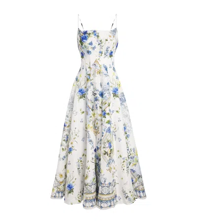 Camilla Embellished Floral-print Linen And Silk-blend Midi Dress In Multi