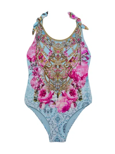 Camilla Kids' Little Girl's & Girl's Embellished Floral One-piece Swimsuit In Blue Multi