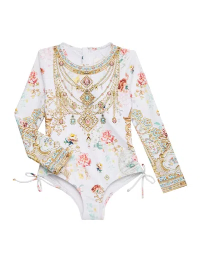 Camilla Little Girl's & Girl's Printed Long-sleeve Swimsuit In White