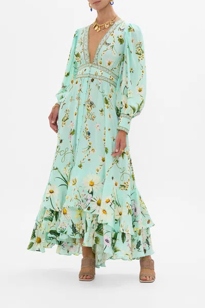 Camilla Long Button Front Dress Floral Freefall In Blue