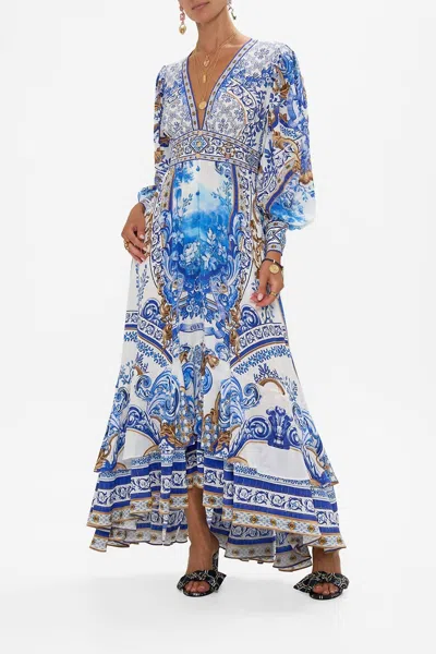 Camilla Long Button Front Maxi Dress In Azul Adventures In Multi