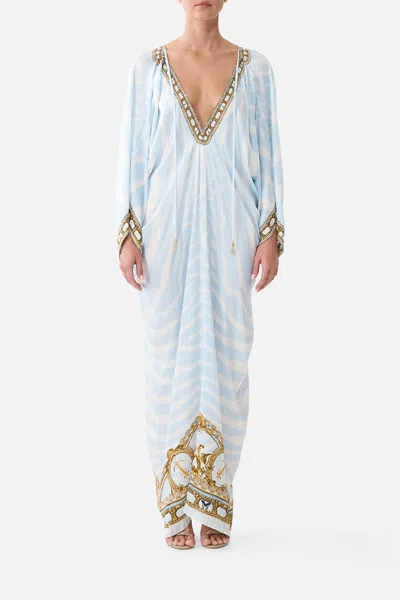 Camilla Long Draped Kaftan Spirit Of Stripes In Blue