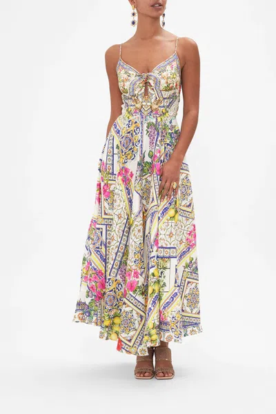 Camilla Long Dress W/ Tie Front Amalfi Amore In Multi
