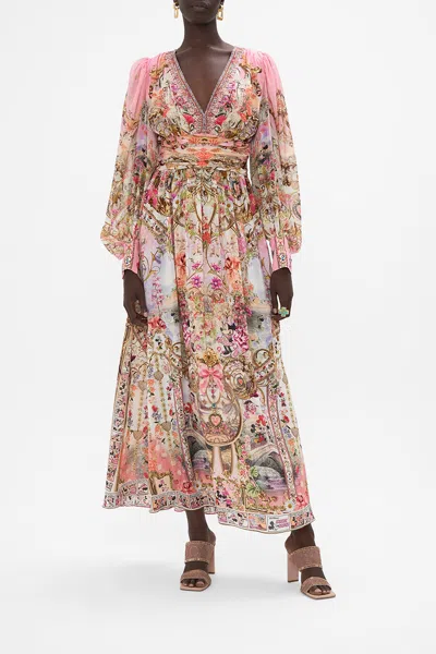 Camilla Long Dress With Blouson Sleeve Minnie Mouse Magic In Pink
