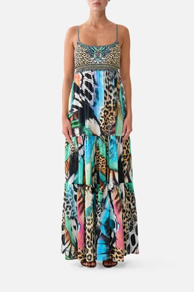 Camilla Long Dress With Jersey Bodice Butterfly Bohemia In Blue-green