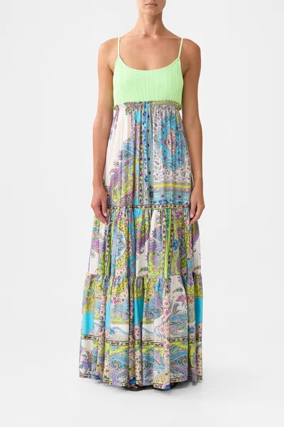 Camilla Long Dress With Knit Front Bodice Magic Carpet Ride In Multi