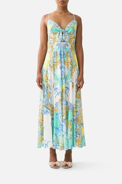 Camilla Long Dress With Tie Front Dial Up The Tiles In Multi