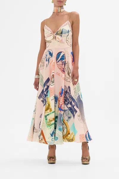 Camilla Long Dress With Tie Front Haute Passport In Pink