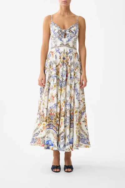 Camilla Long Dress With Tie Front In Multi