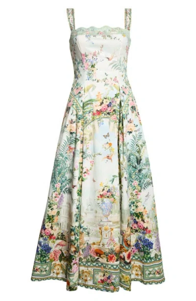 Camilla Art For The Empress Lace-trimmed Printed Cotton-blend Midi Dress In Multi