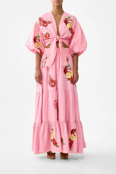 Camilla Long High Waisted Tiered Skirt Collage Kingdom In Pink