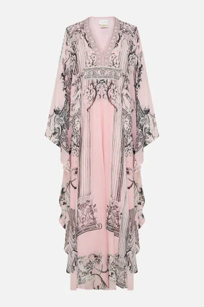 Camilla Long Kaftan With Waist Detail Cave Of Wonders In Pink