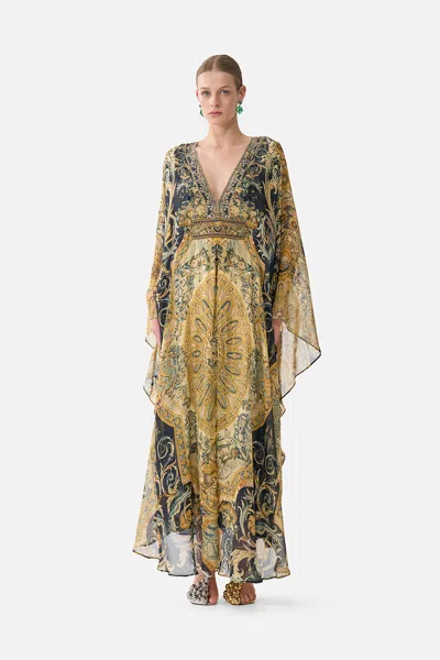 Camilla Long Kaftan With Waist Detail Museum Memoirs In Multi