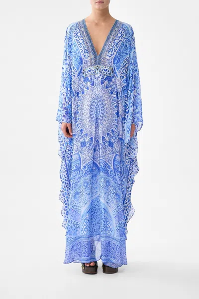 Camilla Long Kaftan With Waist Detail The Bosphorous In Blue