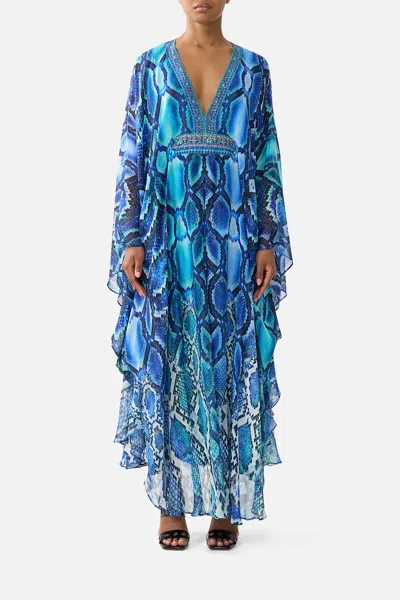 Camilla Long Kaftan With Waist Detail The Sapphire Serpent In Blue