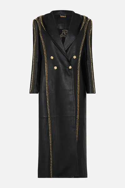 Camilla Long Leather Coat With Hood Call Me Cleopatra In Black