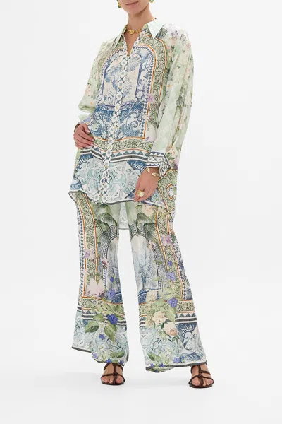 Camilla Long Line Shirt With Yoke And Button Detail Jardim Party In Green