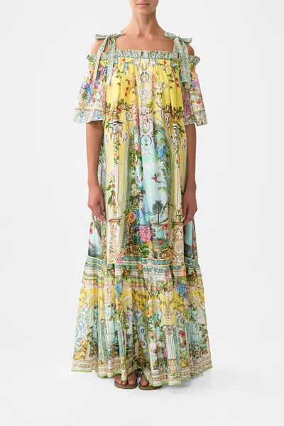 Camilla Long Off Shoulder Frill Dress With Straps Tales Of Topkapi Palace In Yellow