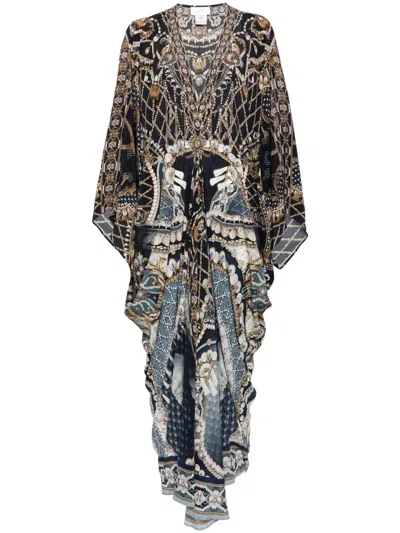 Camilla Long Printed Kaftan In Blue