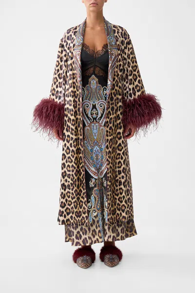 Camilla Long Robe With Flared Sleeve Istanbul Animalia In Multi