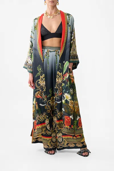 Camilla Long Robe With Narrow Collar Ready For My Welcome Drink In Black